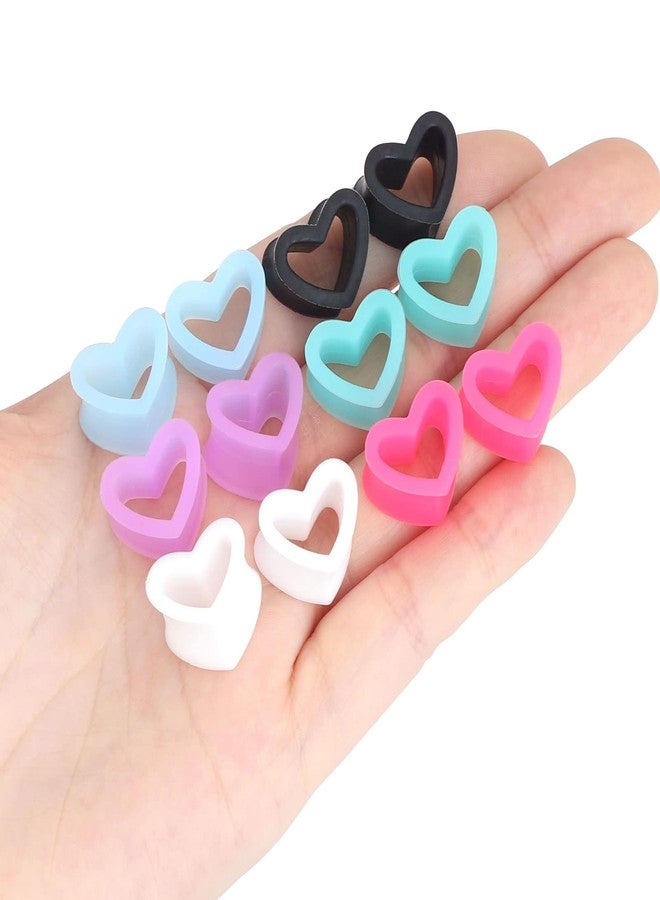 Qmcandy 6 Pairs Heart Shape Silicone Tunnels Piercing Flexible Double Flared Ear Gauges 00g - Image 2
